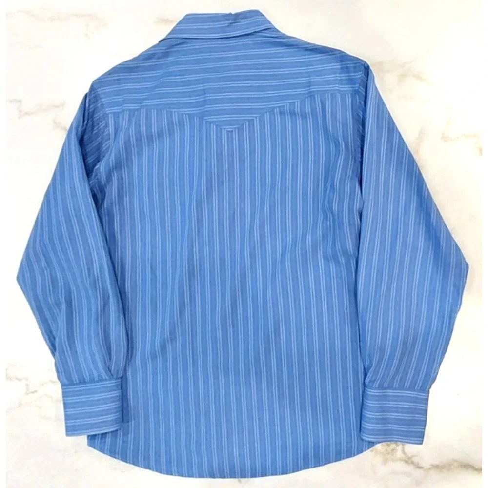 Wrangler Pearl Snap Shirt Mens Size L Blue Striped with‎ Pockets Cowboy